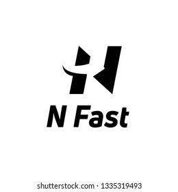 Letter N black logo with negative space arrow logo for business, transportation, delivery company isolated on white background. - Vector Illustration