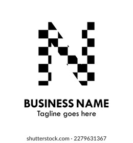 letter n with black and white squares. suitable for chess and racing or something else