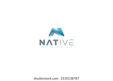 Carta n azul cor 3d logotipo criativo