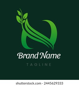 Letter N Branch Tree Natural Leaf Logo Design Vector
