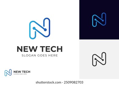 Letter N brand tech logo identity with line style minimal logo template