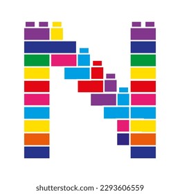 Letter N of Brick Building Blocks in vector colors
