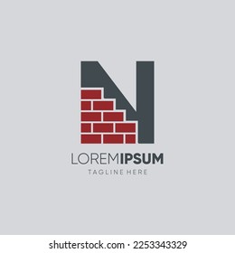 Letter N Brick Logo Design Vector Icon Graphic Emblem Illustration