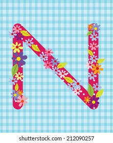 The letter N. Bright floral element of colorful alphabet in vector
