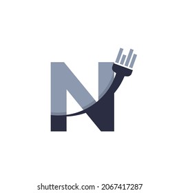 Letter N Brush and Paint with Minimalist Design Style