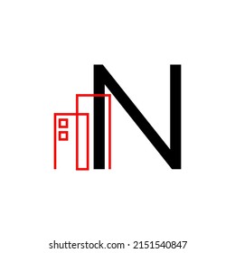 letra N con elemento de diseño de logotipo vectorial de decoración de edificio