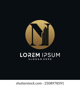 Letter n and building logo design template vector illustration with circle concept