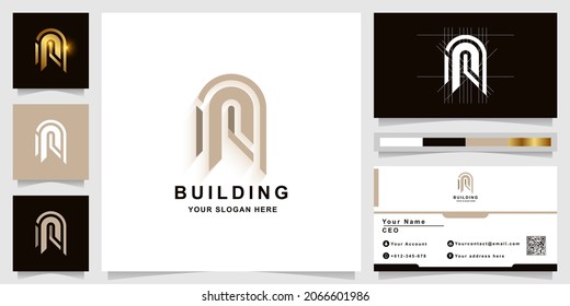 Letter n or building monogram logo template with business card design