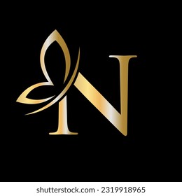 Letter N Butterfly Logo Concept For Luxury, Beauty, Spa and Fashion Symbol