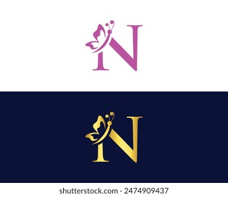 Letter N Butterfly Logo Vector Design Creative Vector Concept Template.