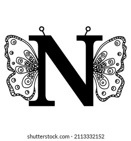 Letter N Butterfly Silhouette Wings Butterfly Stock Vector (Royalty ...