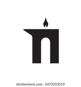 letter N and candle logo simple