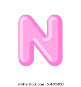 Letter N candy font. Caramel alphabet. lollipop lettering. Sweet ABC sign

