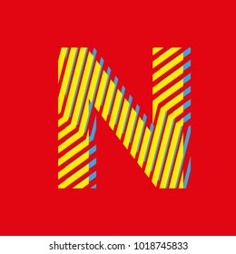 letter N, capital letter for advertising or editable editorial use, vector texture with lines