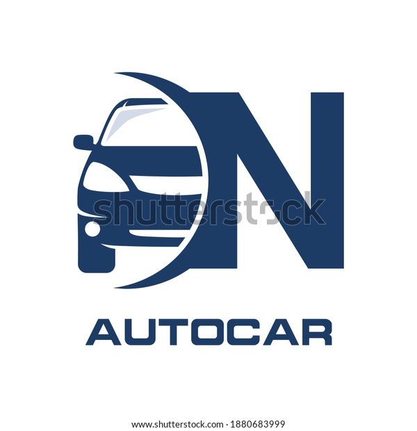 Letter N with car vector logo template.  Fonts\
for event, promo, logo, banner, monogram and poster. Alphabet label\
symbol for branding and\
identity.