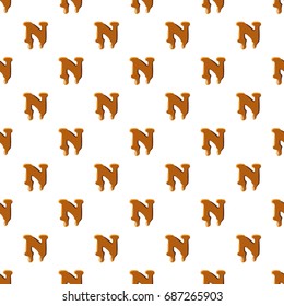 Letter N from caramel pattern seamless repeat in cartoon style vector illustration