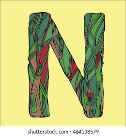 Letter N. Cartoon abstract alphabet. Font type. Vector stock illustration. 