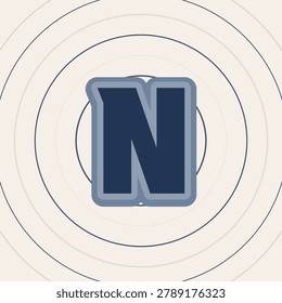 LETTER N character poster style with rimmed letterforms, custom frame, and ivory cream plain background