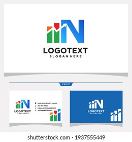 Diseño del logotipo de la barra de gráficos N de la carta y gráfico del vector de tarjetas de visita