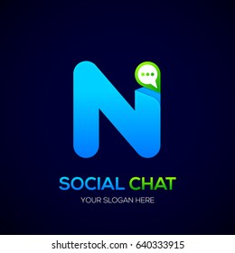 Letter N with Chat logo, Social Talk, Social media, Abstract speak, Sphere speech bubble logotype