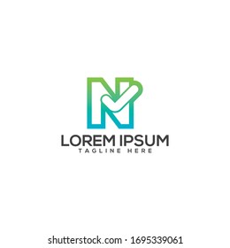 Letra N con marca de verificación iconos elementos de plantilla de diseño