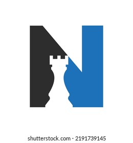 Letter N Chess Game Logo Design Vector Template. Chess Logo Type Symbol