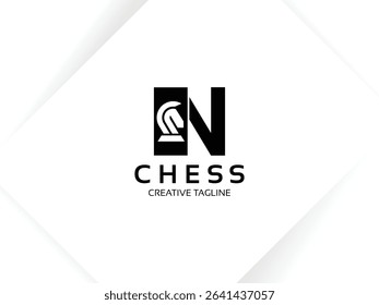 Letter N chess logo design template. Monogram knight logo