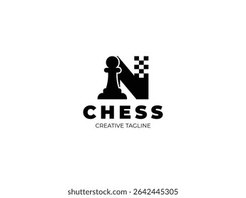 Letter N chess logo design with pawn and chess board