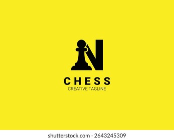 Letter N chess logo with pawn. Chess sport monogram logo template