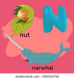 Letter N of the child alphabet. Vector graphics.