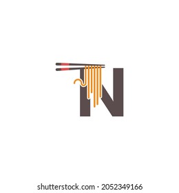 Letter N with chopsticks and noodle icon logo design template