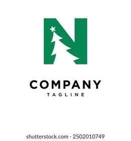 Letter N Christmas Tree logo icon vector