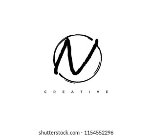 Letter N Circle Line Logo Abstract Artistic Urbane Grunge Stroke