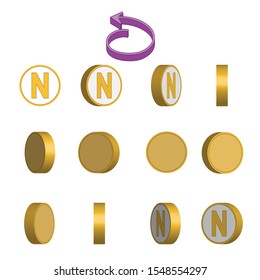 Letter N in circle rotation sequence sprite sheet on white background. Vector illustration.
