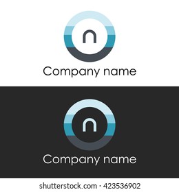 letter n circle shape icon logo white blue