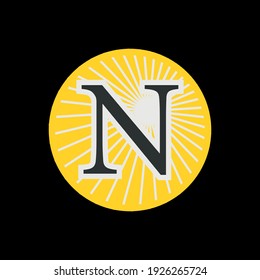 Letter N in a circle with sunlight Design