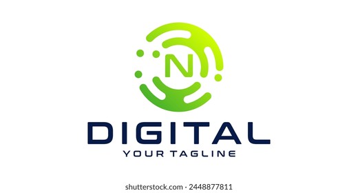 Letter N Circle Technology Logo Design Template digital circle, technology, data, connection, network