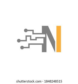 Icono de la tecnología de circuito de letra N Icono de diseño creativo