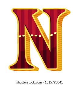 Letter N in circus style. Vector illustration on a white background.