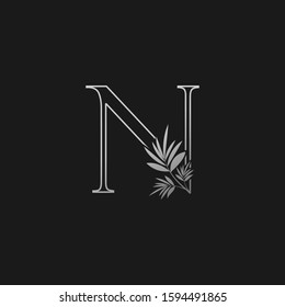 Letter N Classic Silver Vintage  logo icon. Vector logo design concept classic vintage  nature leaves  with letter logo silver color.