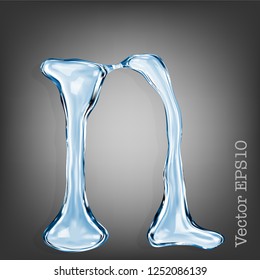 Letter n from clear transparent bluish water droplets. Vector EPS 10.