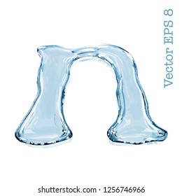 Letter n from clear transparent bluish water droplets. Isolated on white background. Vector EPS 8.