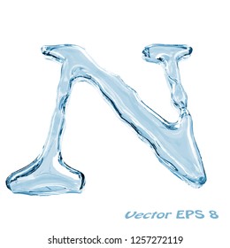 Letter N from clear transparent bluish water droplets. Isolated on white background. Vector EPS 8.