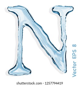 Letter N from clear transparent bluish water droplets. Vector EPS 8.