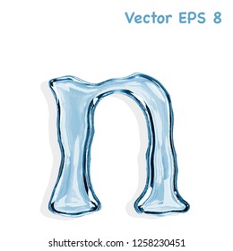 Letter n from clear transparent bluish water droplets. Vector EPS 8.