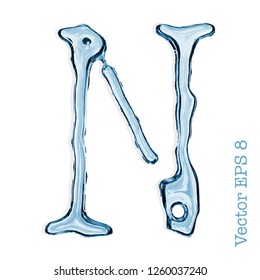 Letter N from clear transparent bluish water droplets. Vector EPS 8.