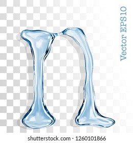 Letter n from clear transparent bluish water droplets. Vector EPS 10.