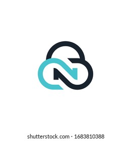 Elementos de plantilla de diseño de icono de logotipo de nube de carta N