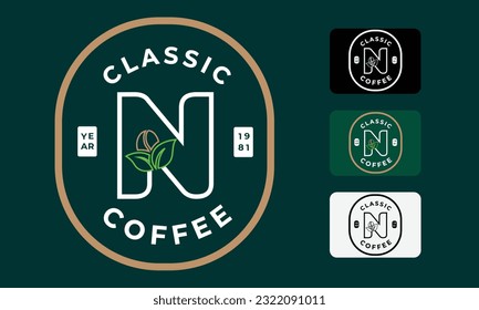 Letter N Coffee Bean minimalist Logo style with decorative color variations template 