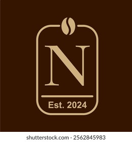 Letter N coffee bean. Premium coffee shop or cafe logo template monoline style. Logotype for coffee bussiness with coffee bean element. Modern simple logo and editable year text